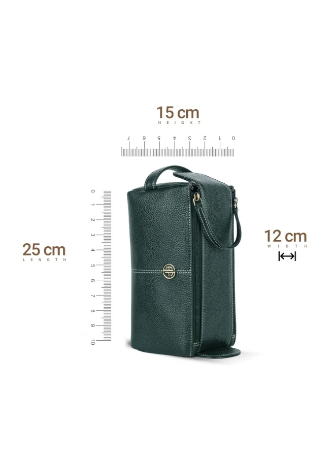 HAMMONDS FLYCATCHER  Genuine Leather Toiletry Bag for Men and Women - Travel Organizer Pouch, Shaving Kit Bag for Men, Cosmetic Organizer Bag, Toiletry Pouch for Men with Multiple Pockets -TC4005  Green  | Best Price UAE